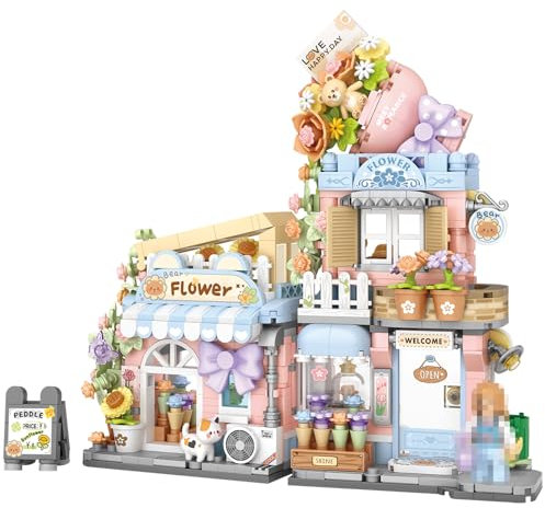 MEIEST Mini City Shop Street View Kit de construction de briques de construction, simulation animaux, architecture, collection, particules, brique, décoration de la maison (4 fleurs)