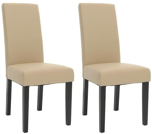 Mendler 2er-Set Esszimmerstuhl HWC-N66, Stuhl Küchenstuhl Lehnstuhl Massivholz Kunstleder - Creme, Schwarze Beine