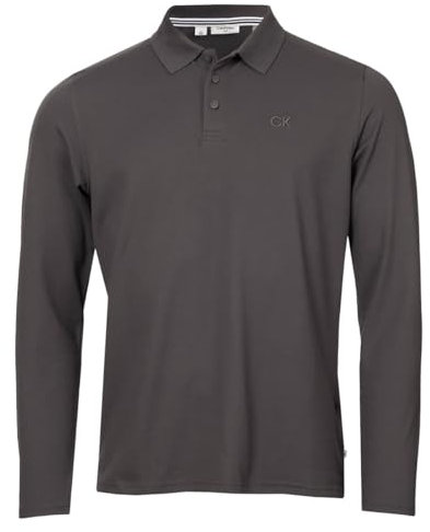 Calvin Klein Mens Long Sleeve Stretch Campus Polo Shirt - Charcoal - L
