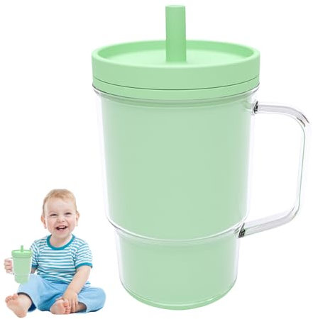 Children's Drinking Cup, Drinking Cup with Leak-proof Straw, Children's Cup with Toddler-Friendly Handle, Cup Children Promotes Liquid Absorption, Easy to Clean, 260 ml (Green)