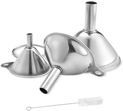 3 Pièces Entonnoir - Entonnoir Cuisine - Entonnoir Inox, Petit Entonnoir, Acier Inoxydable, avec Poignée et Brosse de Nettoyage, Empilable, Idéal pour Liquides, Huiles, Poudres