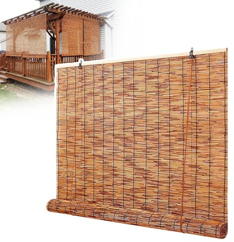 AJTXCSFOQL Blackout Bamboo Blinds, Outdoor Bamboo Roll up Shades,Waterproof Cordless Roller Blind with Lifter,90 120 150 180 200 165 280 Long Retro Window Shade for Home Patio Porch(W130cm x H150cm)