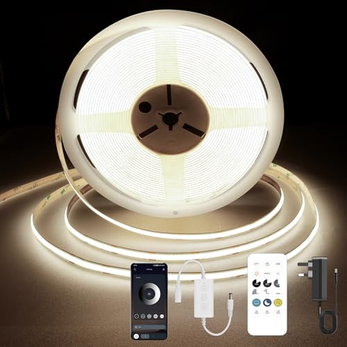 TTWAY COB LED Streifen 7,5M, LED Streifen Naturweiß 4000K, 24V Dimmbar LED Band, CRI92, 8mm Breite, mit Fernbedienung und Netzteil, für Home Dekoration, Küche, Spiegel.