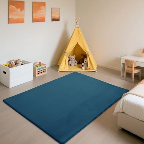 SETHEPACE 3CM Dicker Spielteppich Krabbelmatte Baby, Kurzflor Teppich Wohnzimmer, Schlafzimmer, Kinderzimmer Blau 200x300 cm, Weicher Spielmatte Kinder, Tatami Matte