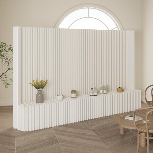 Faltbarer Raumteiler mit Ablageregal Flexibel Sichtschutz Trennwand, Ideal für Büro, Wohnzimmer, Geschäfte Wohnzimmer, Schlafzimmer, Balkon(Weiß) (L200 x B43 x H180 cm)