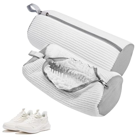 2 Stück Schuhwaschbeutel Waschmaschine, chuhe Waschbeutel Rundum-Reinigung, Wäschenetz für Sneaker Schuhbeutel für Waschmaschine Multi Schutz Schuhwaschbeutel, für Turnschuhe,Tennisschuhe(Weiß)