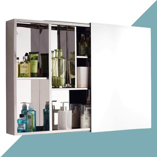 Wandschrank Badezimmer mit Spiegel Hochauflösender Spiegel Badezimmerschrank Spiegelschrank Geräuscharme Schienen Geeignet für den Einsatz Über dem Schminktisch Oder Waschbecken(80 * 12 * 50cm)