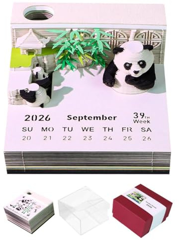 3D-Kalender 2026, 2026, Panda, Bambus-Garten, kreativer Abreißkalender, Schreibtischkalender, 3D-Notizblock mit Stifthalter, DIY-Desktop-Dekoration, Festival-Geschenk für Weihnachten, Neujahrsgeschenk