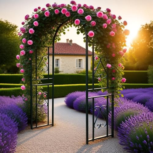 Wetsfgdg Gartenbogen aus Metall Rosenbogen Metall, Langlebig Und Geeignet Für Gärten, Balkone Und Hochzeiten, L140xW40xH230cm Schwarz A