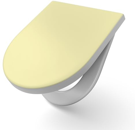 DEQORI Toilettensitz mit Farbe Unifarben - Beige | WC Sitz in Weiß aus Duroplast | Format 36,4x45,4 cm – antibakterielle Klobrille für D-Form WC mit Deckel – pflegeleicht & dekorativ