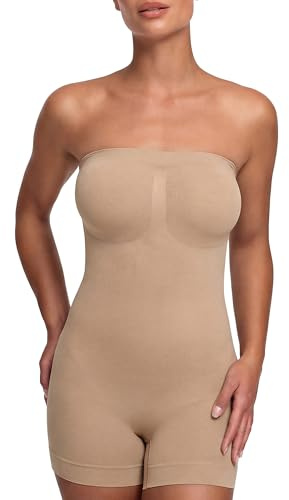 creamy fabrics Shapewear Body Damen trägerlos mit Shorts | Stark formender Polyamid Elastan Bodysuit für schulterfreie Looks mit glatter Passform und sicherem Sitz