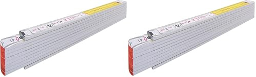 Stabila Zollstock Type 717, 2 m, weiß, weiß/gelbe metrische Schnellablese-Skala, Winkelfunktion, Meterstab aus PEFC-zertifiziertem Holz, Polyamid-Gelenke (Packung mit 2)