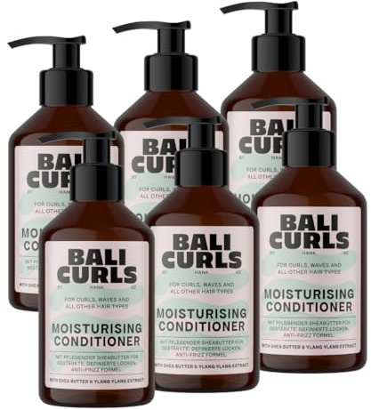 BALI CURLS Moisturising Conditioner 6 x 250ml – Feuchtigkeitsspendende Spülung mit Sheabutter, Kokosöl und Ylang-Ylang-Extrakt zur Pflege von Naturlocken – Vegane Haarspülung für trockenes Haar
