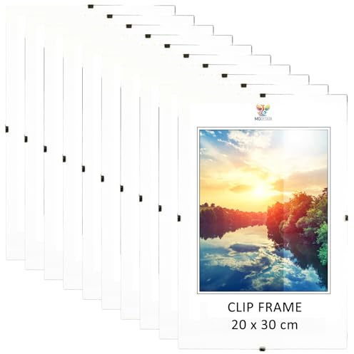 MG Design Cliprahmen Set 5 Stück in 20 x 30 cm – Rahmenlose Bilderrahmen mit Acrylglas & HDF-Rückwand für Fotos, Poster & Puzzle, vertikal & horizontal