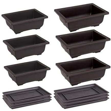 Latemeia Macetas de Entrenamiento para bonsái con Bandeja, macetero Rectangular de plástico, contenedor para Cultivo de Flores, 6 Juegos, decoración de pelouse