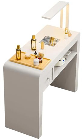 Manicure Table, Wooden Nail Station with Dust Collector, Power Outlets and USB Port, Desk Lamp, Multifunctional Nail Table Station for Nail Tech Home Spa Beauty Salon Workstation, White (0.8m)