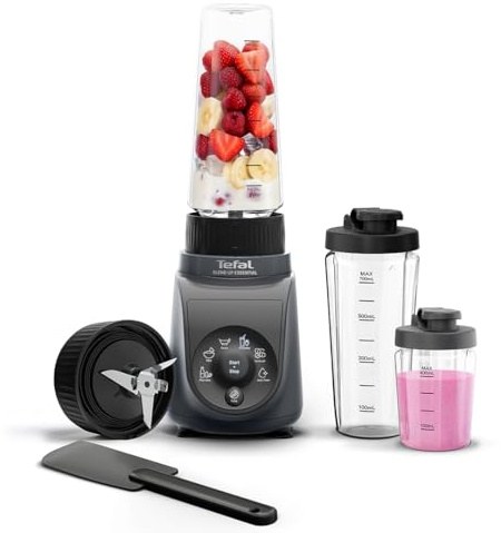 Tefal Blend Up One Mini Blender, 800W, 6 Auto Programmes, Grey | 0.6L and 0.4L Tritan Bottles, 4 Powelix Blades, Auto-Cleaning, Leakproof On-the-Go Cup, BL1EJBG0
