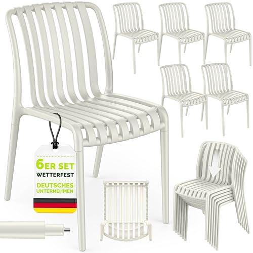tillvex® Gartenstühle 6er Set Stapelbar Wetterfest & UV-beständig bis 120kg | Outdoor Stühle Kunststoff | Gartenstühle Balkonstuhl Outdoor | Stapelbarer Terrassenstuhl Gartenmöbel Balkon Garten Terrasse