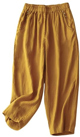 Generico Pantaloni Donna Lino Estivi A Carota Questo Pantalone Cropped Ha vestibilità Larga E Stile Letterario Adatto per Taglie Comode Pantaloni Lino Donna Estivi Morbidi A Forma di Carota