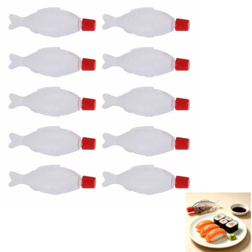 XMHBG 10Pcs 4ml Fish Shaped Soy Sauce Bottle, Mini Disposable Sauce Container, Leak-Proof Single Use Sushi Soy Sauce Bottle, Portable Lunch Box Seasoning Dispenser for Bento & Sashimi