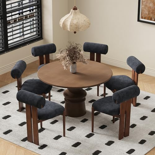 MALOL Esszimmerstühle 6er Set, Polsterstuhl Essstühle mit Holzbein, Mid-Century Modern Esstisch Stühle mit Fester Rückenlehne für Esszimmer, Küche, Restaurant, Mit dunkelbraunen Beinen, Dunkelblau