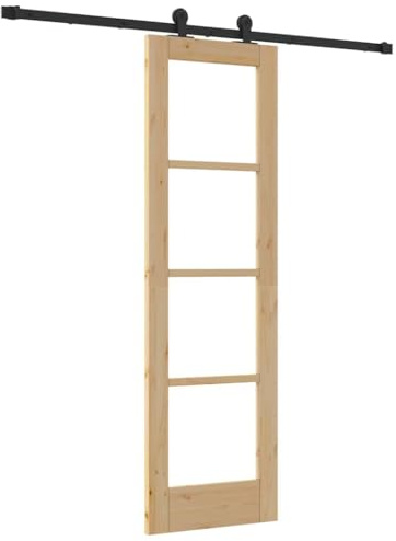 Puerta corredera de 61 x 198,5 cm, madera de pino maciza, color negro | Rectangular con cristal de seguridad, mecanismo silencioso para sala de estar