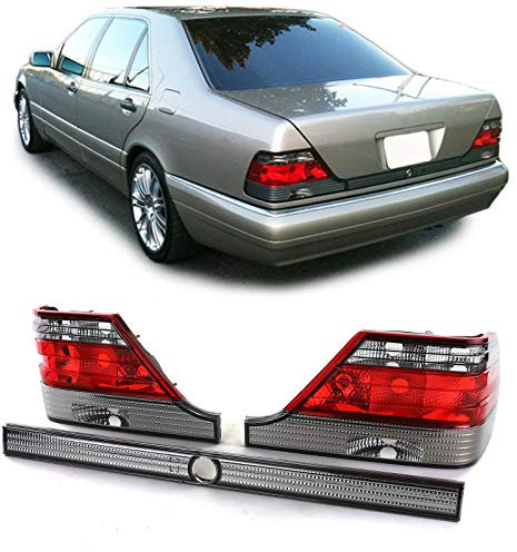Carparts-Online Klarglas Rückleuchten Rot Schwarz mit Schlossleiste für Mercedes S W140 94-98