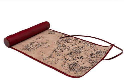 Ultra PRO Dice Scroll Map – Sword Coast – Würfelrolle & Würfelmatte in einem – Zipper-Tasche für 20+ Würfel – Lederoptik in Burgunderrot – Rollmatte mit Karte von Deven Rue