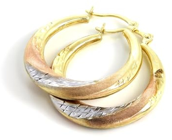jewellerybox 9ct Yellow Rose & White Gold Twisted 20mm Diamond Cut Hoop Earrings