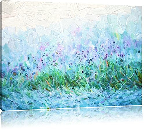 Pixxprint wildes Distelfeld im Retro Look, Größe: 120x80cm, Leinwandbild, fertig gespannt, Wandbild, Dekoration, Kunstdruck, kein Poster