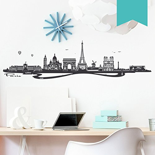 WANDKINGS Wandtattoo Skyline Paris (mit Sehenswürdigkeiten und Wahrzeichen der Stadt) 100 x 26 cm Mint - erhältlich in 33 Farben