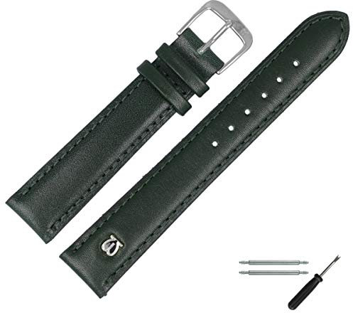 MARBURGER Uhrenarmband 18mm Leder Gruen Silber Glatt Mit Naht - Montage Set 1001860000120