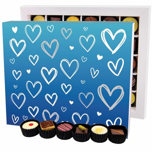 Hallingers Genuss Manufaktur Pralinen Valentinstagsgeschenk - ohne Alkohol, handmade aus Confiserie-Edelkakao in wertiger XXL-Geschenkbox Love Blue, Valentintstag für Männer Freund