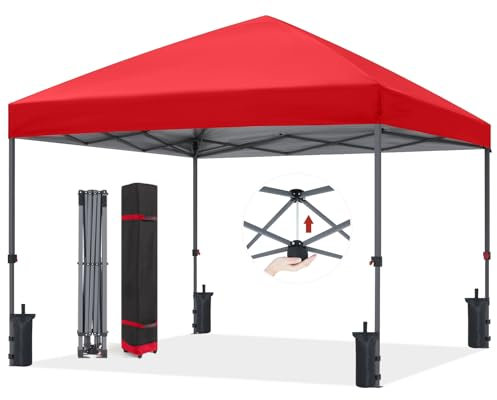 ABCCANOPY 3x3M Pavillon wasserdicht Pop-Up Gartenpavillon Festival Sonnenschutz,Central Lock-Serie,Rot