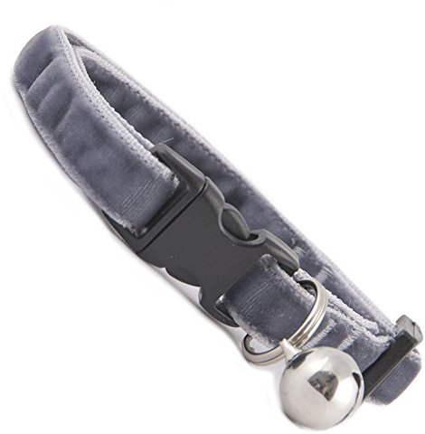 Mouse Grey Double Velvet Soft Cat Collar. Beautiful cat safety collars with bell available in a range colours made in the UK from velvet ribon, purrfect for your kitty