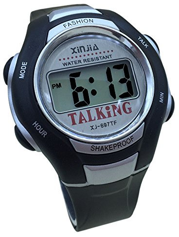 VISIONU Sprechende Armbanduhr, digital, Schwarz, mit Alarm, Zeitanzeige, französisch, für Blinde und Sehbehinderte