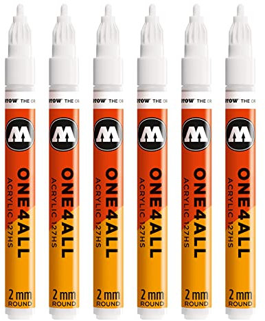 Molotow One4All 127HS Acryl Marker (2,0 mm Strichstärke, hochdeckend und permanent, UV-beständig, für fast alle Untergründe) 6 Stück Farbe 160 signalweiß