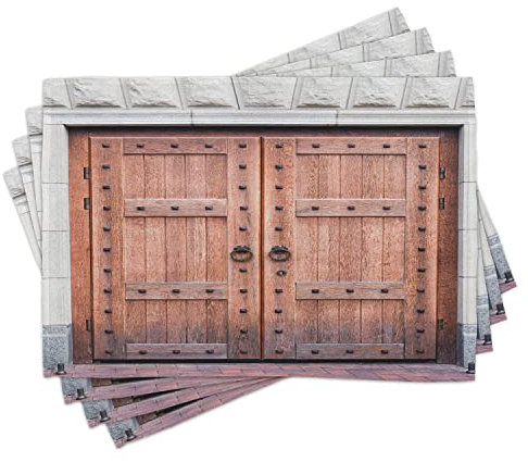 ABAKUHAUS Rustikal Platzmatten, Antique Französisch Holz-Tür, Waschbare Stoff Esszimmer Küche Tischdekorations Digitaldruck, Creme Braun