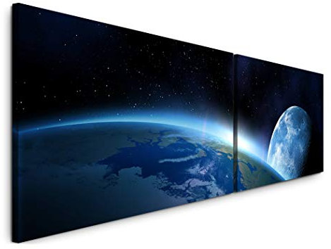 Paul Sinus Art Erde 180x50cm - 2 Wandbilder je 50x90cm - Kunstdrucke - Wandbild - Leinwandbilder fertig auf Rahmen