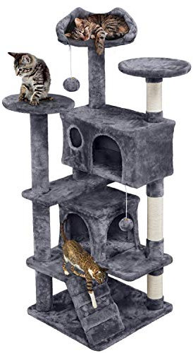 costoffs 137cm Cat Tree Climbing Cat Tower Cat Activity Tree with 2 Cat Condo and Sisal Scratching Posts, Dark Grey
