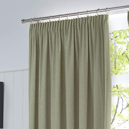 Fusion - Dijon - Blackout/Thermal Insulated Pair of Pencil Pleat Curtains - 66 Width x 54 Drop (168 x 137cm) in Green