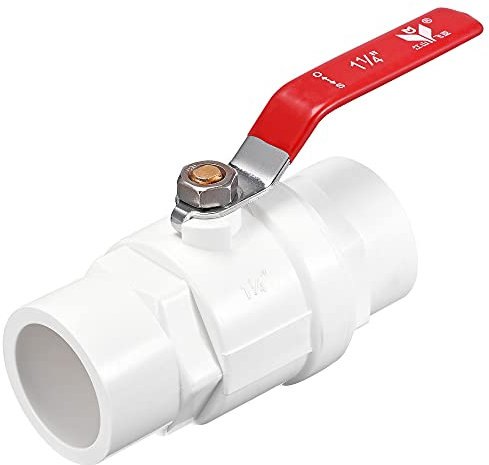 sourcing map Ball Valve, 40mm ID PVC Socket End Shut off Valve for Aquarium Setup, Sump Pump, Pool, Garden Sprinkler White Red