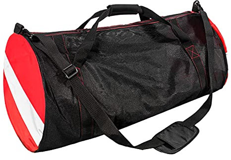 Sports Duffle Bag, Large Mesh Dive Beach Bags and Totes with Shoulder Strap for Scuba Diving and Snorkeling Gear & Equipment, Wet Swimming, Travel, and Gym Workout (Black)