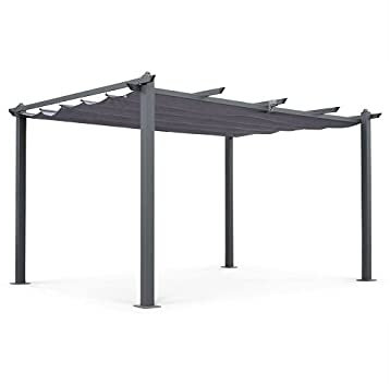 Alfresia Garden Pergola - Aluminium Patio Gazebo with Sides, Retractable Canopy Outdoor for Garden Shade, Water Repellent, Rust Resistant, 3m x 4m, Large Patio Canopy, Grey