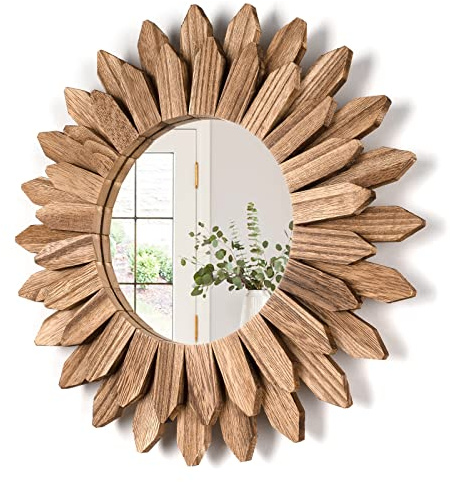 Honiway Dekorativer Wandspiegel, 30,5 cm, rustikaler Holzspiegel, Sonnenstrahl, Boho-Spiegel für Eingangsbereich, Schlafzimmer, Wohnzimmer, Badezimmer, Hauseinweihung, Geschenke, neues Zuhause,