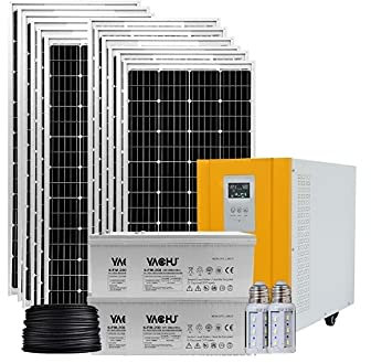GOWE Système solaire complet 2400 W avec onduleur solaire hybride 8 kW, batteries, supports de montage en Z, câble, kit de réseau complet
