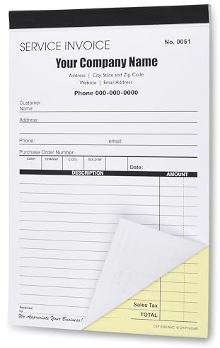Custom Service Invoice Carbonless Form with Your Company Name - 2 Books (100 Sets) Numbered