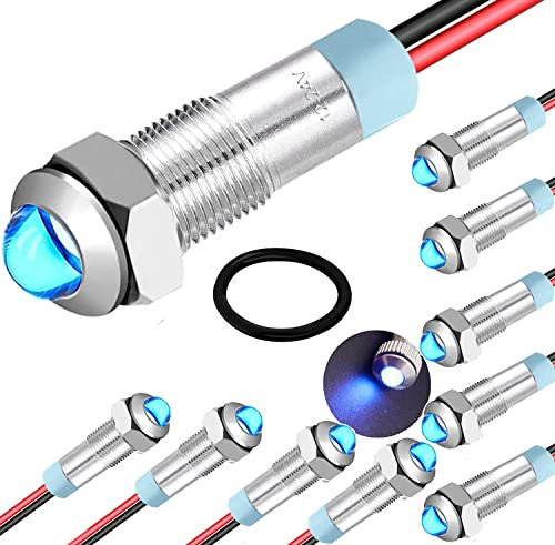 RUNCCI-YUN 10pcs 12V-24V 6 mm 1/4 DC LED Panel Pilot Dash Warnlicht Kontrollleuchte Auto Van Boot Kontrollleuchte Lampe Pilot Dash Glühbirnen Richtungs (blau)