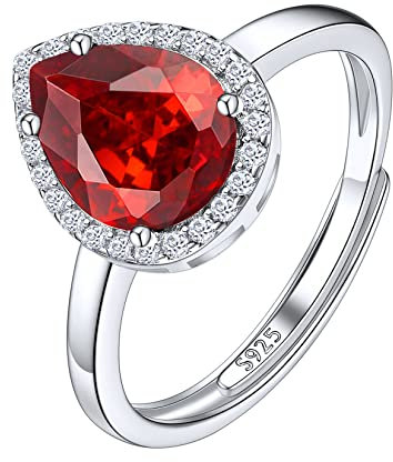 Suplight Damen Ringe aus 925 Sterling Silber Kristall Fingerring mit Geburtsstein Juli in Birnenschnittform Zirkonia Damenring Synthetischer Rubin