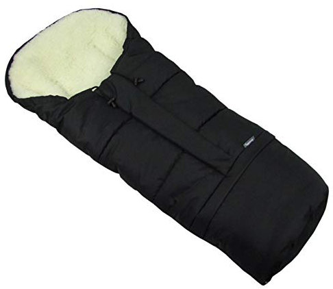 BambiniWelt by Rafael K. Winterfußsack – universaler Fußsack für Kinderwagen, Buggy & Schlitten in Mumienform – Lammwolle, größenverstellbar (90–110 cm), warm, waschbar & windabweisend (schwarz)